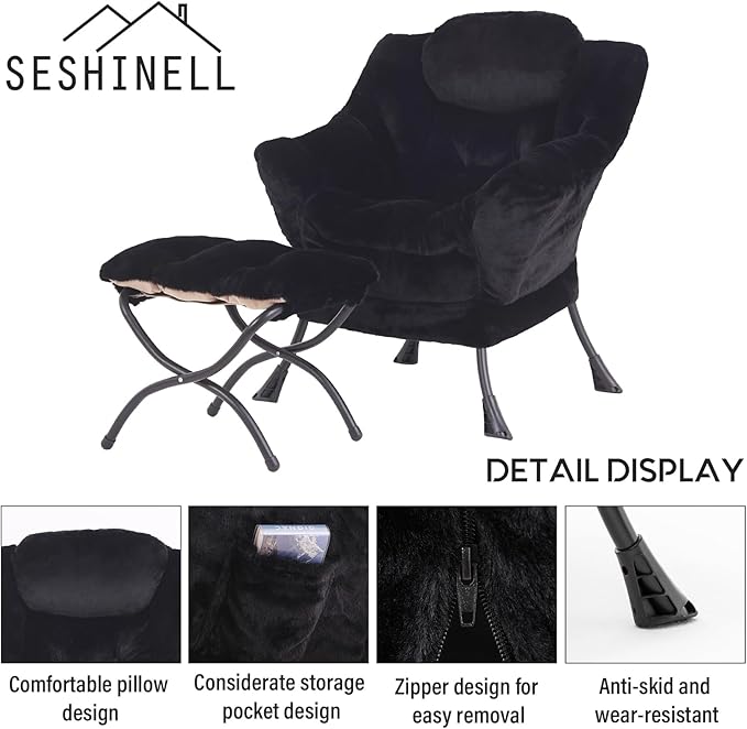 Lazy Chair with Ottoman, Modern Accent Chair Lounge Leisure Sofa Chair with - Image 6
