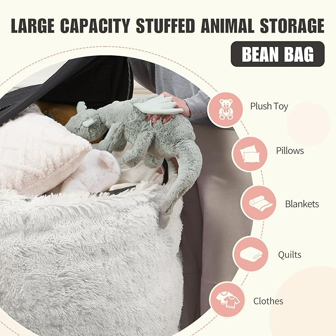 Stuffed Animal Storage Bean Bag, Adult Bean Bag Chair Covers Machine Washable - Image 3
