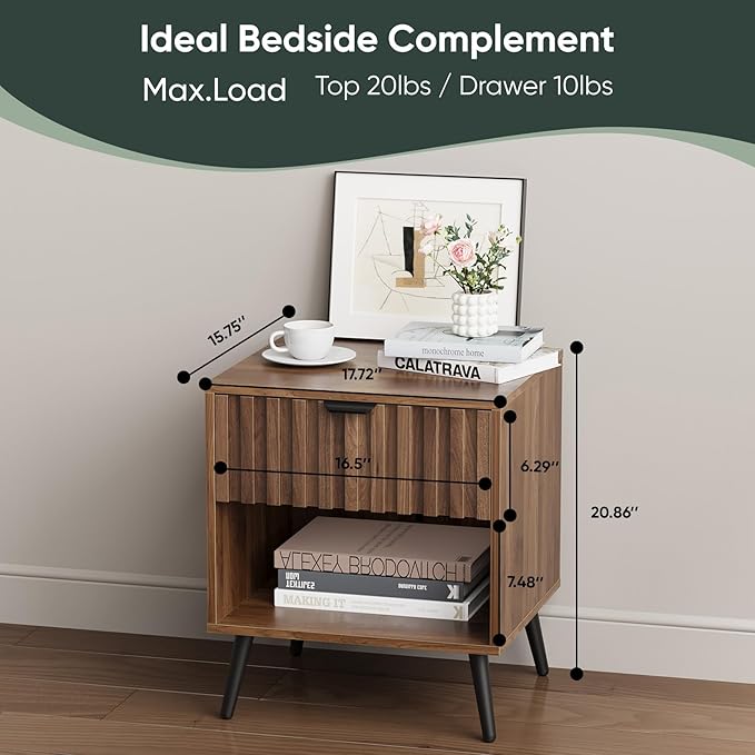 Nightstands, Walnut Fluted Night Stand, Mid Century Modern Nightstand, Bedside - Image 2