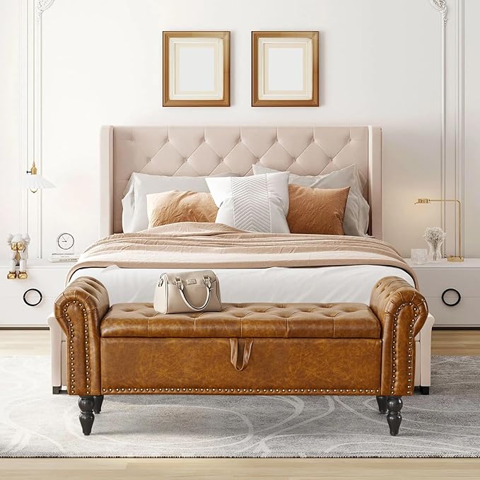 Furniliving Storage Ottoman Bench, Leather Benches End of Bed Bench - Image 2