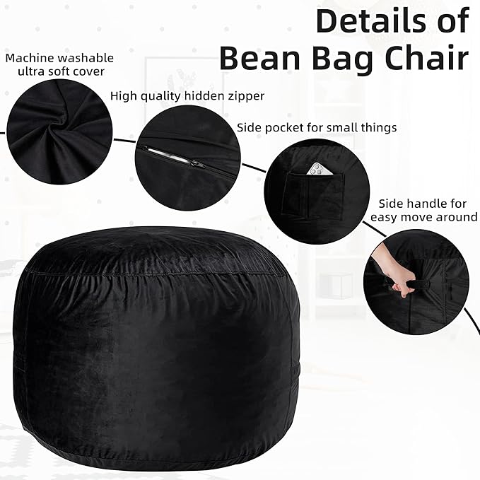 HABUTWAY Bean Bag Chair: Giant 4' Memory Foam Furniture Bean Bag Chairs - Image 6