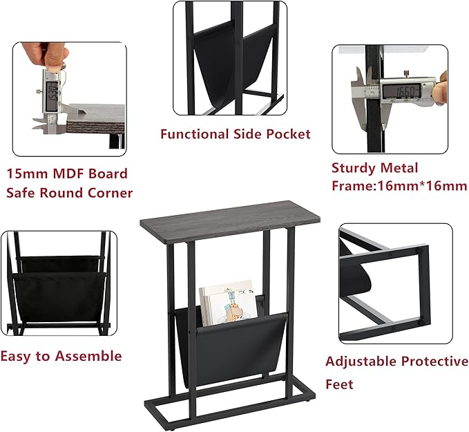 Yusong Small Narrow Side Table for Small Spaces, 17.7" W Slim End Table - Image 6
