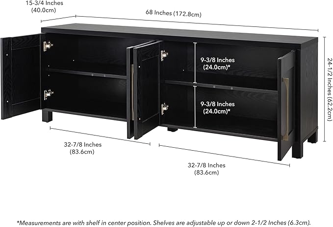 Henn&Hart Rectangular TV Stand for TV's up to 80" in Black Grain, TV Stands for - Image 3
