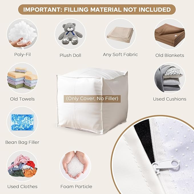 Unstuffed Pouf Ottoman Cover, 17.7x17.7 inch Faux Leather Moroccan Poofy - Image 7