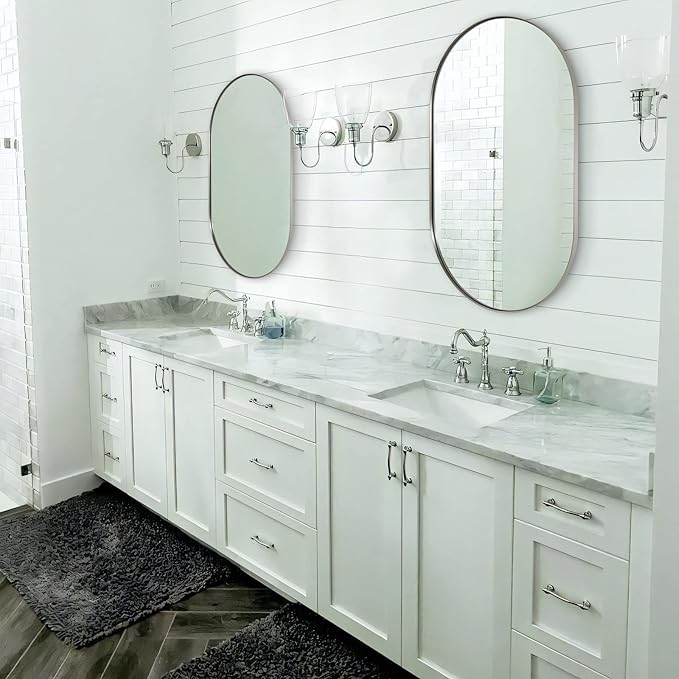 ANDY STAR Brushed Nickel Oval Bathroom Mirror, 24x36 Nickel Pill-Shaped Mirror - Image 7