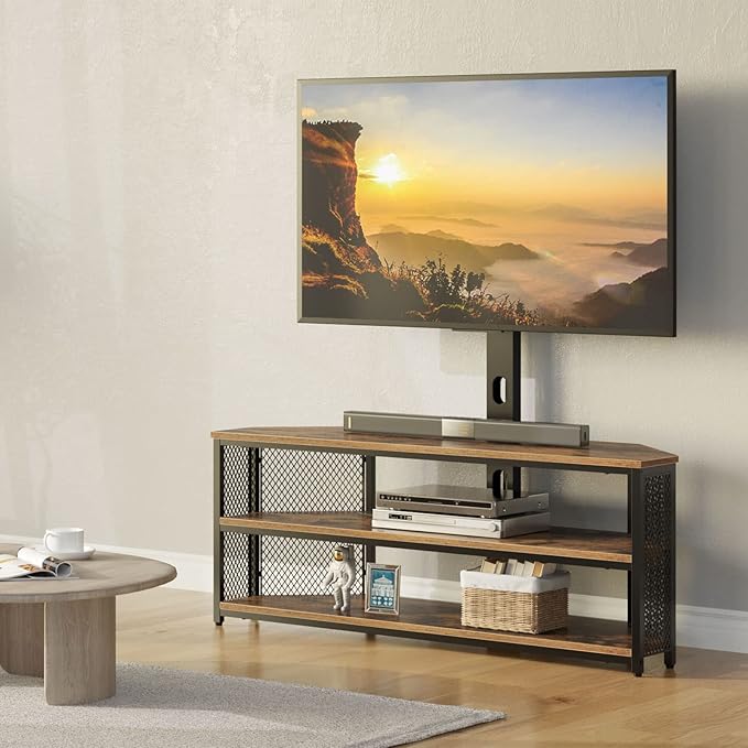 Rolanstar TV Stand with Mount and Power Outlet, Swivel TV Stand Mount with LED - Image 4