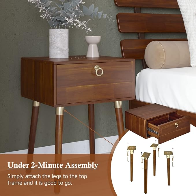 Bme Alden Solid Wood Nightstand/Side Table/End Table, Fully Assembled, - Image 5