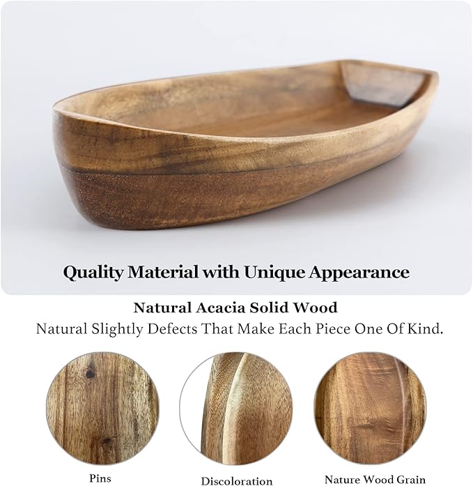 Lucky Boat Serving Tray, Acacia Solid Wood Boat Shape Plate - Image 5