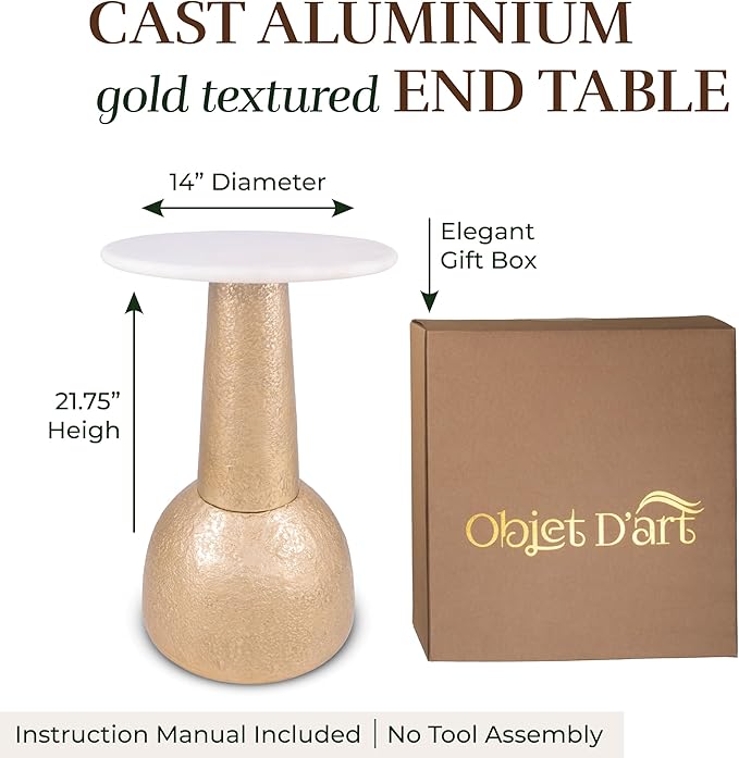 OBJET D'ART Small Round Gold End Table, Vintage Metal Accent, Coctail and Drink - Image 3