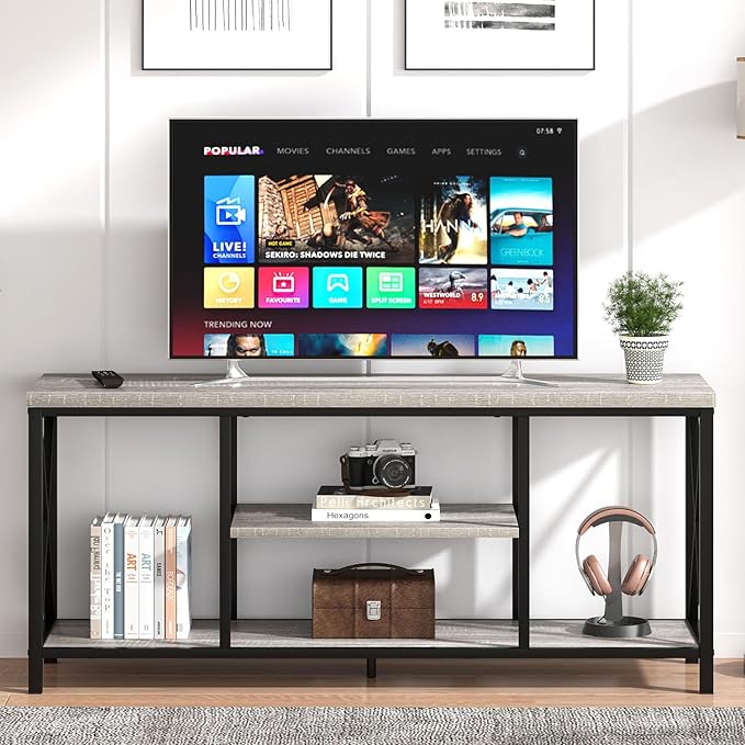 FOLUBAN Modern TV Stand for TV up to 65 Inch, Rustic Wood Entertainment Center - Image 8