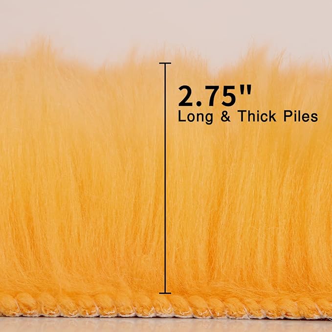 duduta Yellow Faux Sheepskin Throw Rug 2x3 ft, Fluffy Shag Fur Chair Cover - Image 3