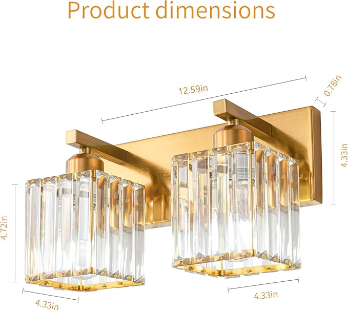 Modern Bathroom Vanity Light 2-Lights Gold Crystal Bathroom Wall Light Vanity - Image 6