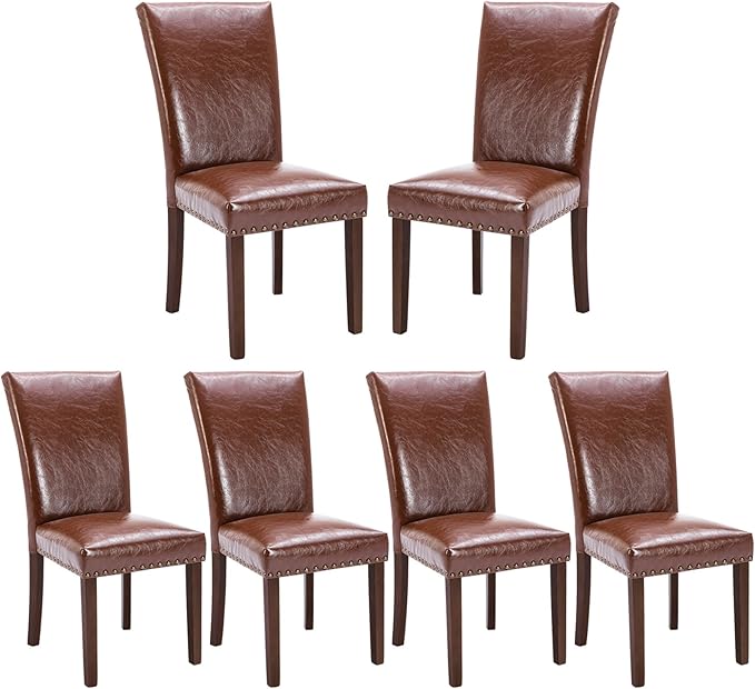 COLAMY Upholstered Parsons Dining Chairs Set of 6, PU Leather Dining Room by COLAMYINC