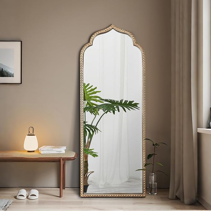 Large Arch Mirror, Metal Beaded Frame Decorative Vintage Mirror, Scalloped Full by DAOYIJIAJUMirrortakesyouintoanelegantworld