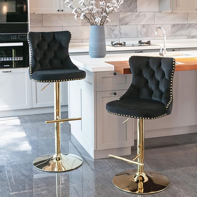 PacknWood Acosure Golden Swivel Velvet Barstools Adjusatble Seat Height from - Image 7