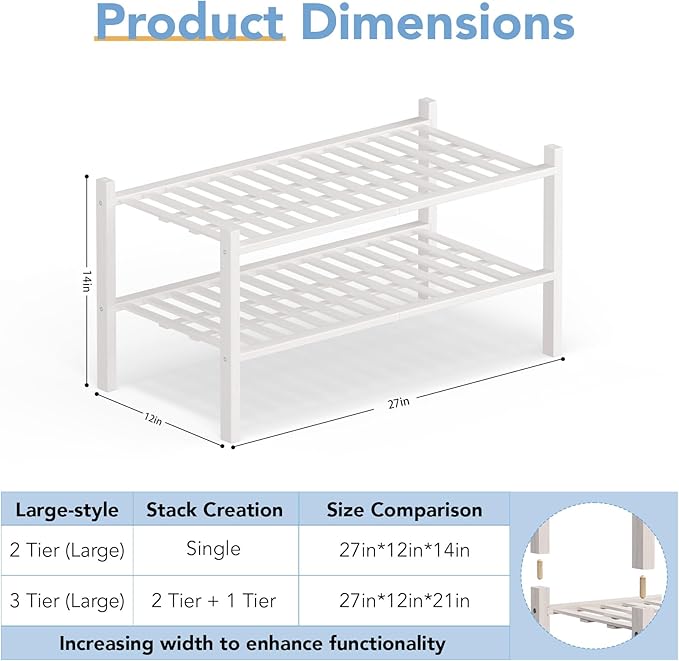 Haddockway Large 2 Tier Bamboo Shoe Rack Storage Organizer, Small Space - Image 3