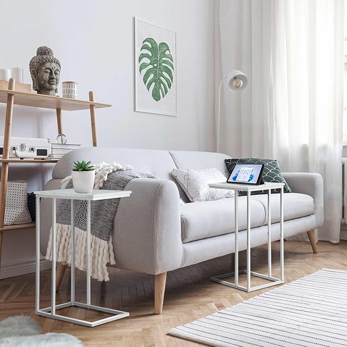C Shaped End Table Set of 2 for Sofa and Bed, Slide Under Couch Tables - Image 2