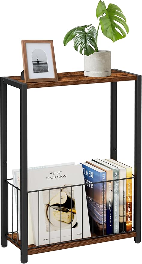 Narrow Side Table with Magazine Holder, Skinny End Table Perfect - Image 9