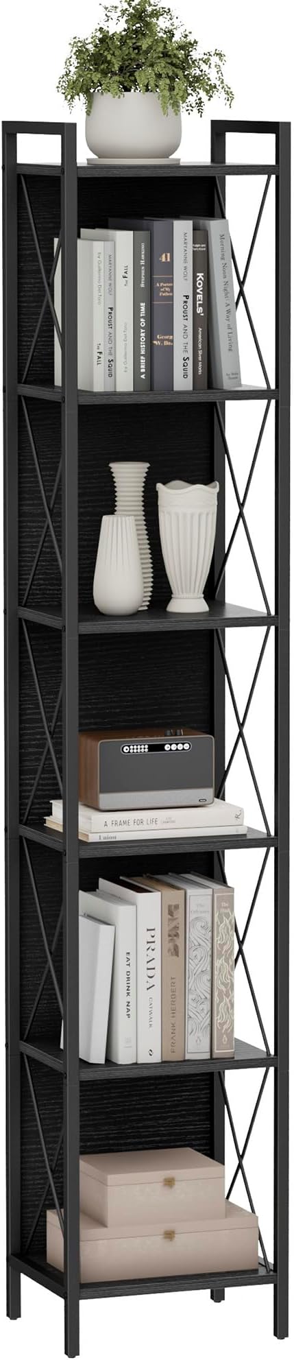 Homhedy 6 Tier Bookshelf Bookcase, Tall Narrow Bookshelf by Homhedy