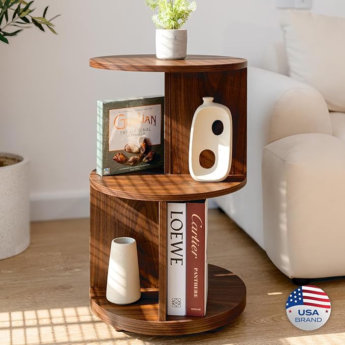 KAYMILY Living Room Side Table, Office Round Bookshelf End Table, Bedroom Mid by KAYMILYHOME