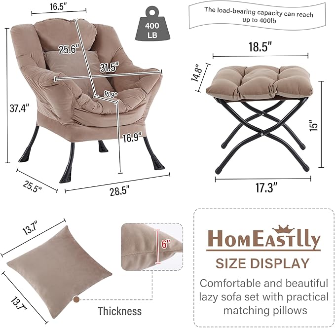 Lazy Chair with Ottoman, Reading Chair with a Pillow, Leisure Sofa Armchair - Image 2