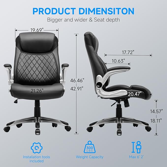 COMHOMA Big and Tall Office Chair, High Back Leather Executive Chair - Image 3