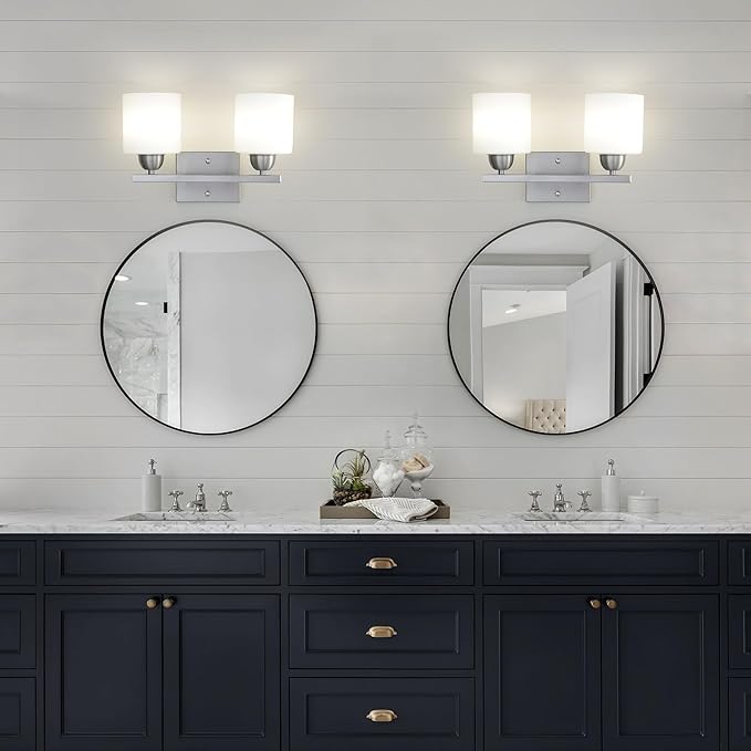 Stainless Steel Milk Glass Vanity Lights - Image 2
