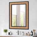Rattan Wall Mirror with Wooden Framed 24 X 32 inch Farmhouse Rectangle Wood by FUWU+HOME