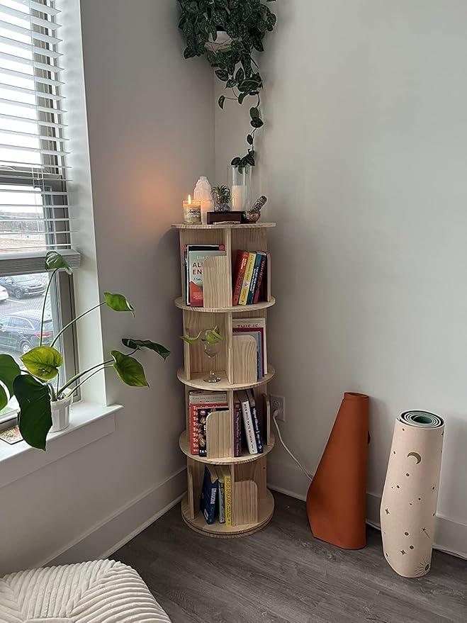 Rotating Bookshelf Kids, 360 Display 4 Tier Spinning Bookshelf Tower Stackable - Image 2