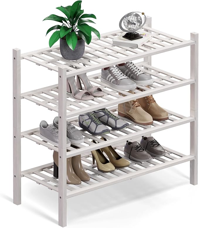 Haddockway 4 Tier Bamboo Shoe Rack Storage Organizer, Small Space 27"x11"x26" by Haddockway