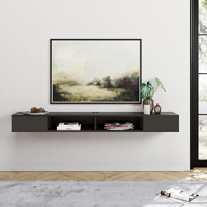 WAMPAT 70 inch Black Floating TV Stand, Entertainement Center Wall Mount - Image 3