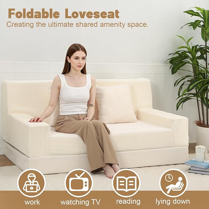 MeMoreCool Boneless Folding Sofa Bed Queen, Corduroy Convertible Sleeper Chair - Image 4