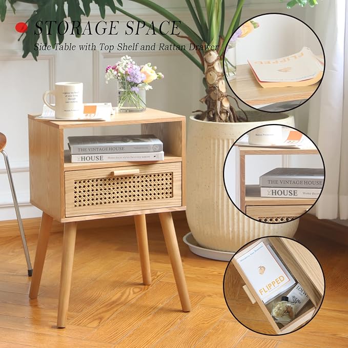MaxSmeo Modern Nightstand Rattan Side End Table - Image 4