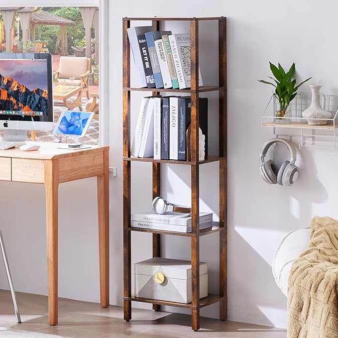 54in Tall Bookshelf 5-Tier Small Narrow Bookcase, Skinny Book Shelf by YUFAM