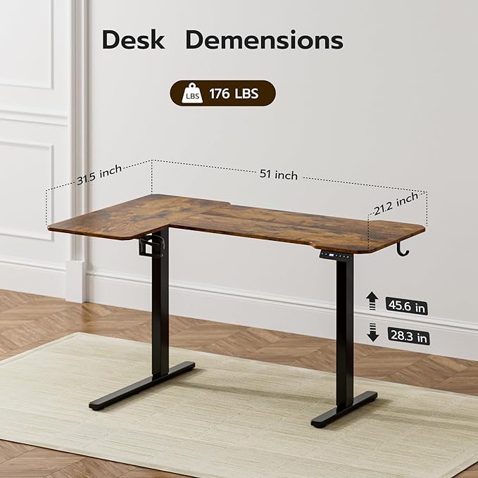 51" Reversiable L-Shaped Electric Standing Desk Adjustable Height Gaming Stand - Image 3