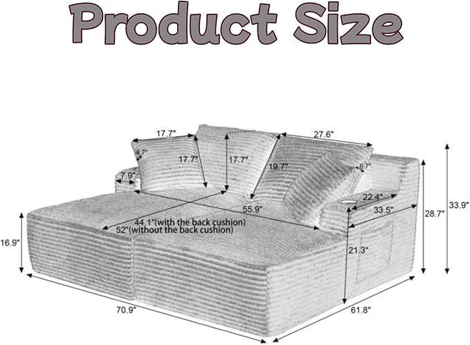 Oversized Sectional Double Chaise Lounge, Compressed Boneless Lounge Chaise - Image 2