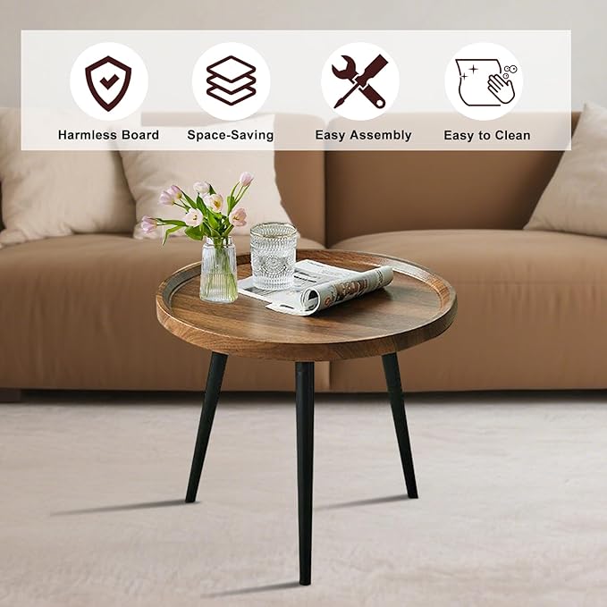 Jessie Small Round Coffee Tables, Easy Assembly Circle Walnut Coffee Tables - Image 4