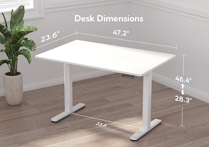 Claiks Glass Standing Desk, 48x24 Inch White Standing Desk Adjustable Height - Image 3
