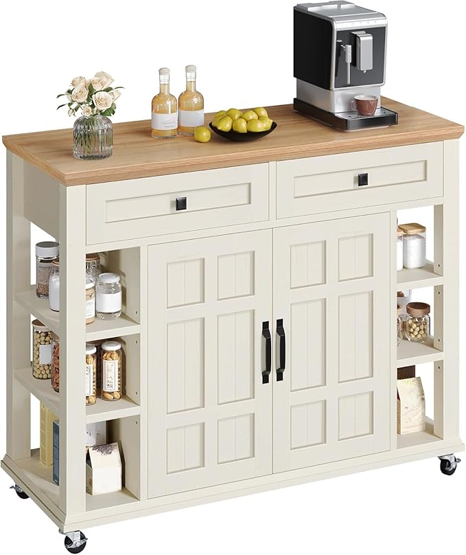 DWVO Kitchen Island with Storage Cabinet, Farmhouse Rolling Island Table on - Image 5