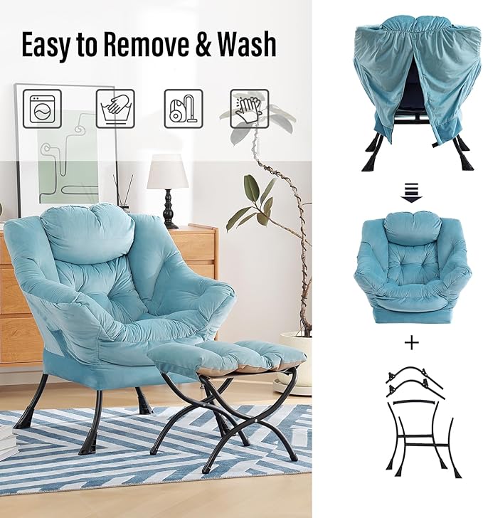 Lazy Chair with Ottoman, Modern Chair with Folding Footrest, Lounge Accent Chair - Image 5
