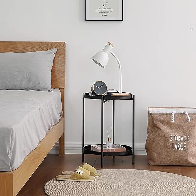 Tiita Round End Table Mental 2-Tier Side Table Nightstand/Small Iron Tables - Image 2