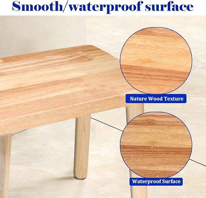 Solid Wood Step Stool, 13.4inch Square Wooden Foot Stool, Portable Short Stool - Image 5