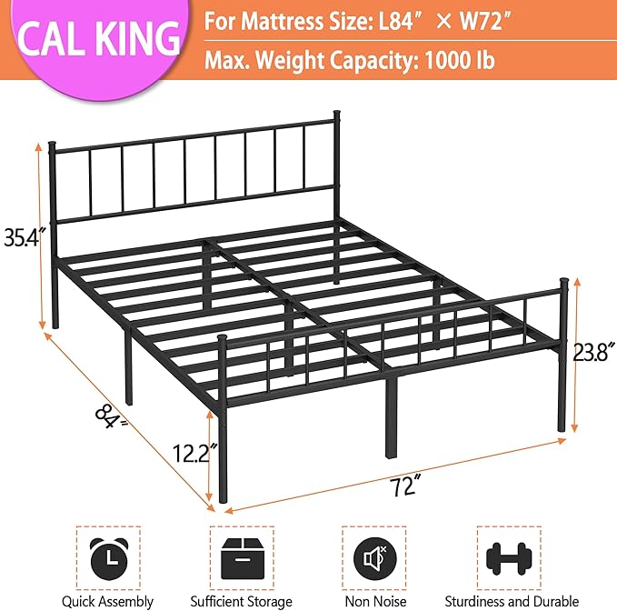 California King Bed Frame-Classic Metal Platform Bed Frame, Mattress Foundation - Image 2