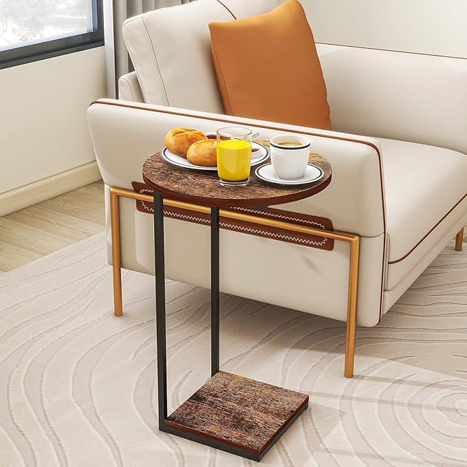 HDANI C Table End Table Set of 2, Round Side Table That Slide Under, C Shaped - Image 2