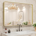 WEER Gold Bathroom Mirror, 48X30 Inch Brushed Gold Metal Frame Mirror, Rounded by WEER