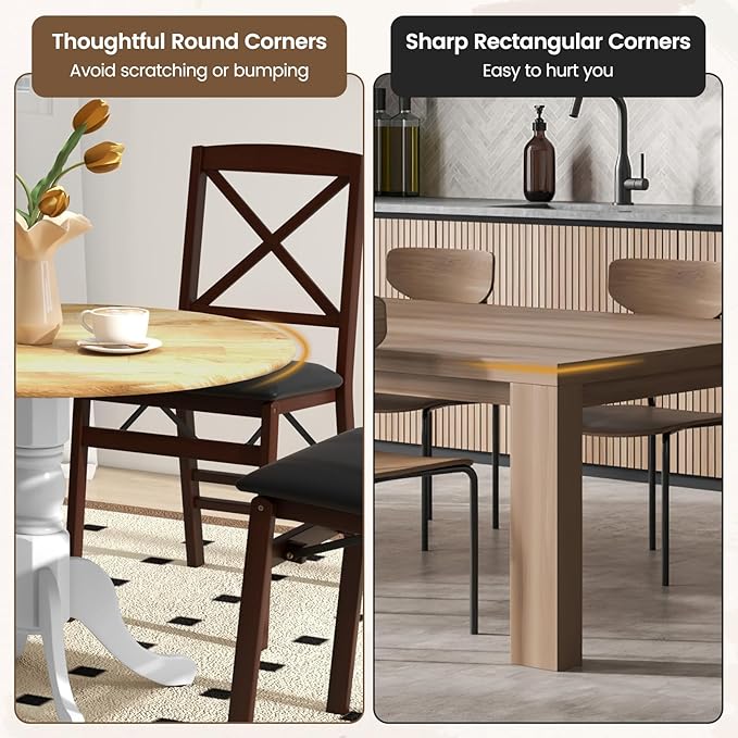 COSTWAY Round Dining Table for 4, 39-inch Wooden Kitchen Table - Image 6
