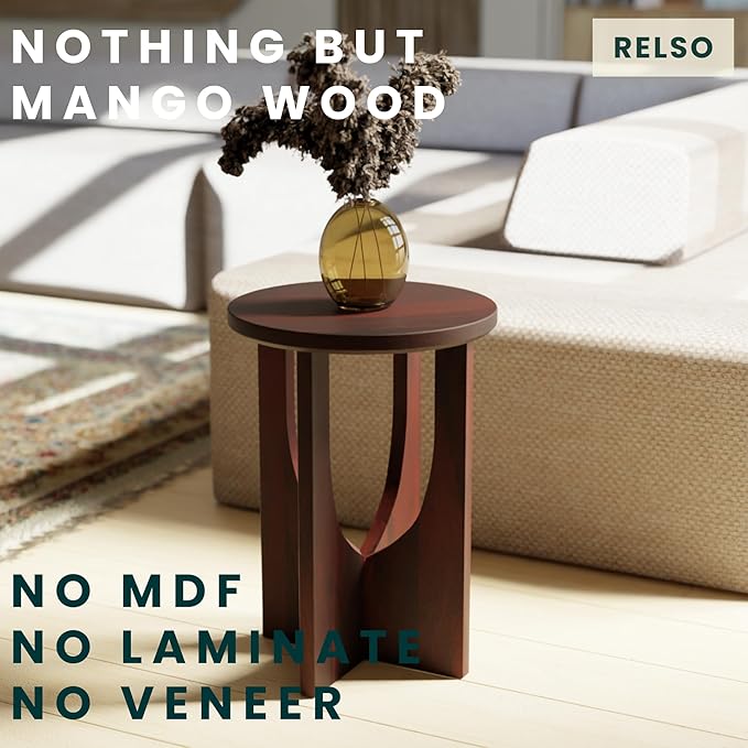 Relso Stupa Solid Wood End Table – 22" Tall Round Side Table - Image 3