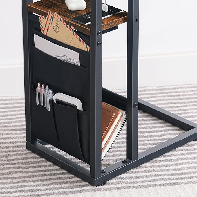 HOOBRO Foldable End Table with Charging Station, C Shaped Side Table with - Image 7