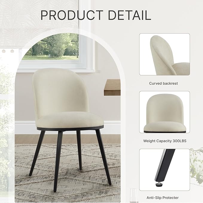 Dining Chairs Set of 2, Fabric Upholstered Dining Room Chairs - Image 5