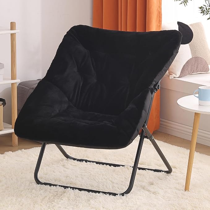 Saucer Chair, Comfy Bedroom Chairs, Oversized Folding Faux Fur Chair, Foldable - Image 7